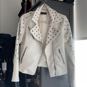 Faux white leather jacket with studs